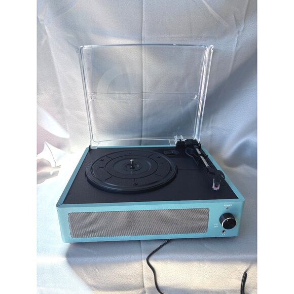 Retro-Style Bluetooth Turntable Record Player With Built-In Speakers & Clear Dus - Picture 1 of 2